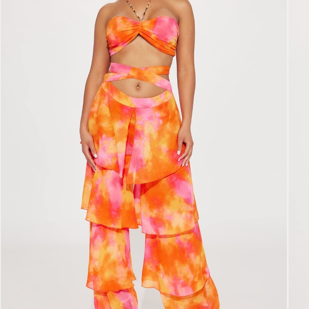 Orange and Pink Wide Leg Jumpsuit